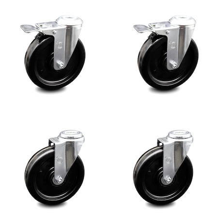 Service Caster 6 Inch Phenolic Wheel Swivel Bolt Hole Caster Set with 2 Total Lock Brake SCC SCC-BHTTL20S615-PHR-2-S-2